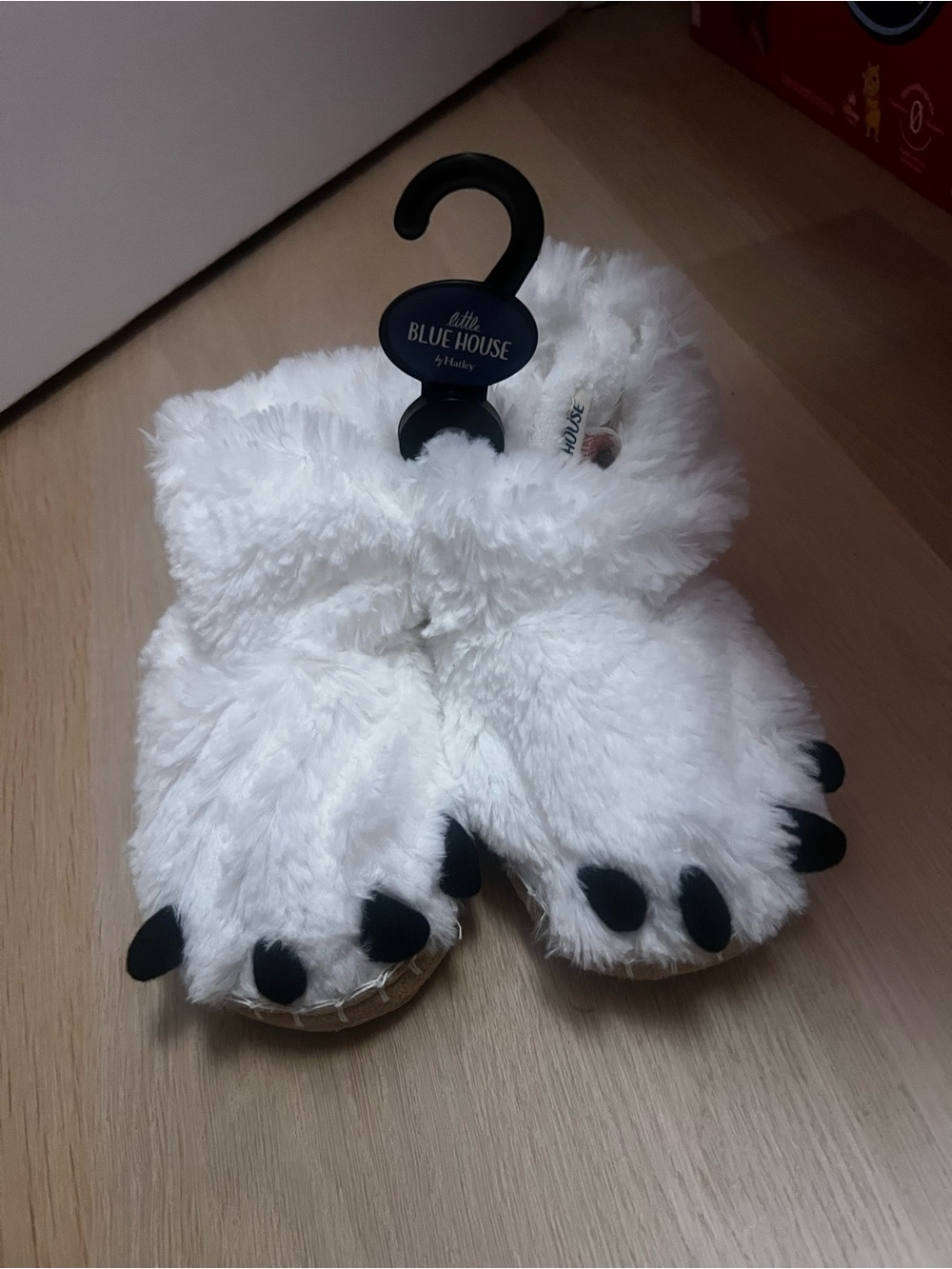Hatley White Plush Monster slippers with Black Claws